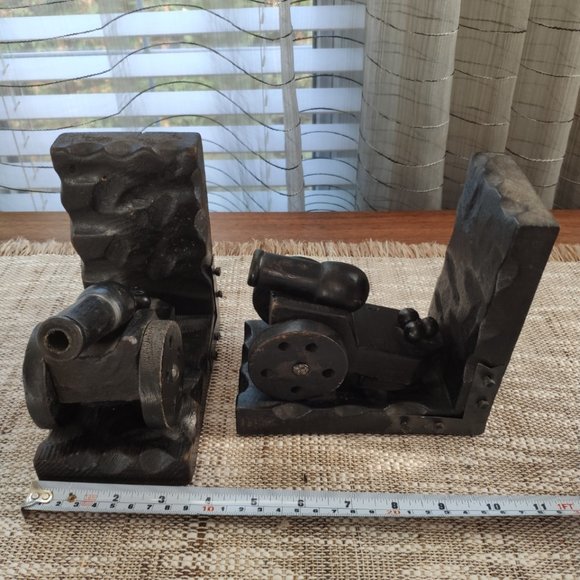 Wooden Cannon Bookends Gothic Rustic Vintage Bookends 6" - Picture 12 of 12